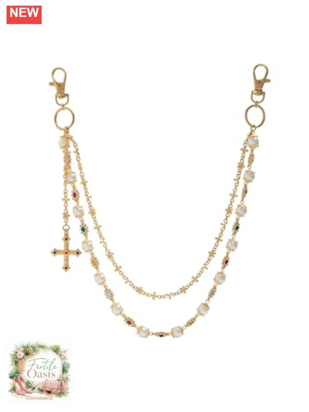 Layered Wallet Chain Pants Chain Rhinestone Flower Pearl Jean Pocket Chain